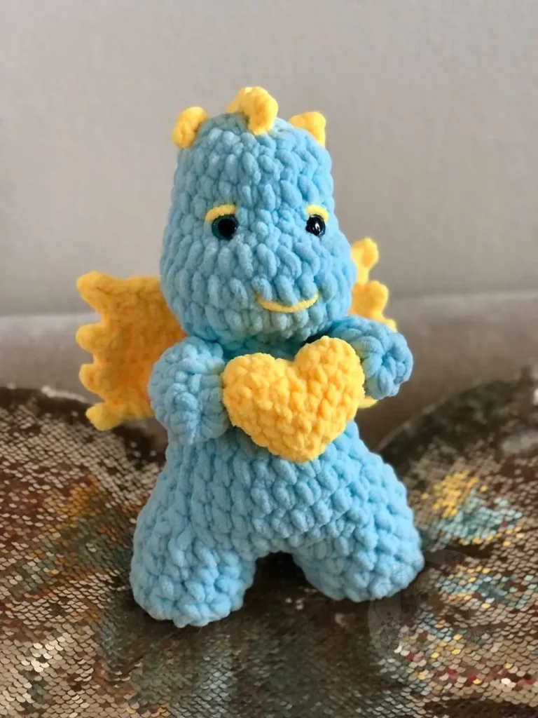 Crochet Blue Dragon with Heart