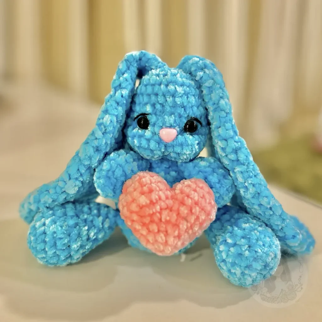 Crochet Blue Bunny with Pink Heart